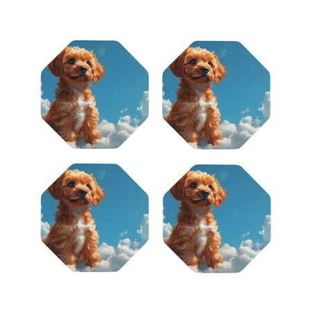 

Tebeau Blue Sky Cloud Puppy Print Set of 4 Leather Drink Coasters Round Cup Mat Pad for Home and Kitchen Use 4 -Octagon