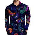 thumbnail image 5 of Fgvctg Mens Button Down Shirt Mardi Gras Carnival Party Long Sleeve Cotton Blouses Dressy Mask Print Shirts Oversized Collared Business Casual Tops Dark Purple XL, 5 of 5