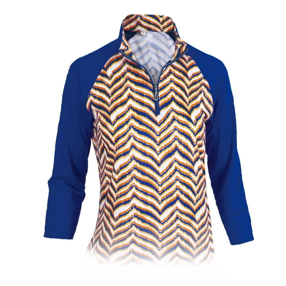 Monterey Club Women's Jagged Zebron Print Block Long Sleeve Golf Polo Shirt #2679