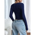 thumbnail image 6 of Women Long Sleeve Shirts Square Neck Tops Basic Teen Girls Crop Tops Fall Outfits Fashion Clothes Navy Blue XL, 6 of 8