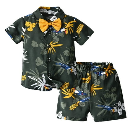 

Toddler Baby Boys Summer Gentleman Floral Printed T-Shirt Tops Shorts Beach Outfits Fashion Children s Suit