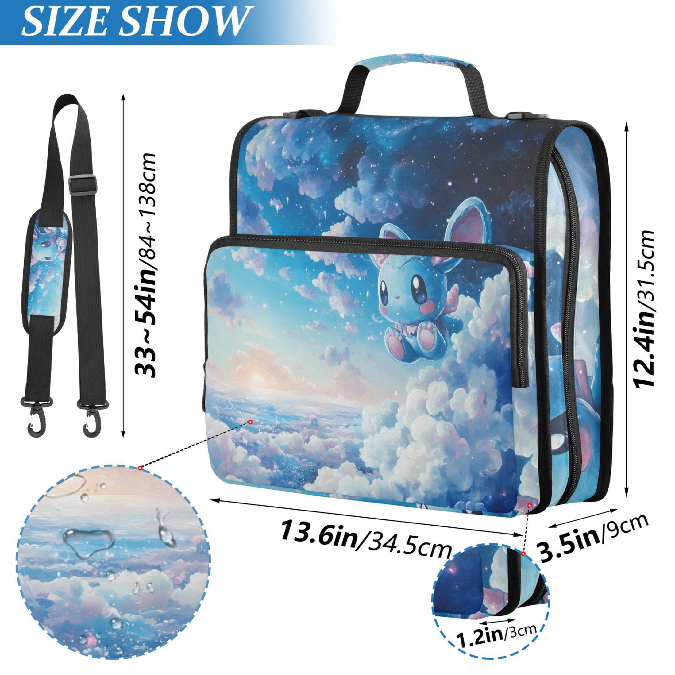 3 Ring Zipper Binder with Shoulder Strap Waterproof Trapper Keeper 2 Inch D-Ring 500 Sheets Capacity Cute Blue Mouse in Sky