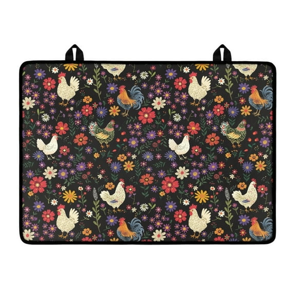 ZIATUBLE Glass Ceramic Top Stove Cover for Electric Stove Multipurpose Heat Resistant Mat for Kitchen Washable Foldable Induction Electric Cooktop Protector, 29 x 21 Inch, Rooster Chicken Floral