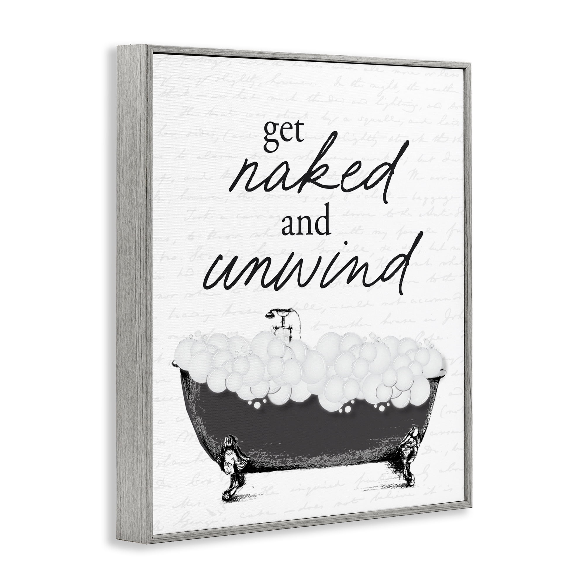 Unwind Bubble Bath Gray Framed Giclee Art, design by Lettered and Lined