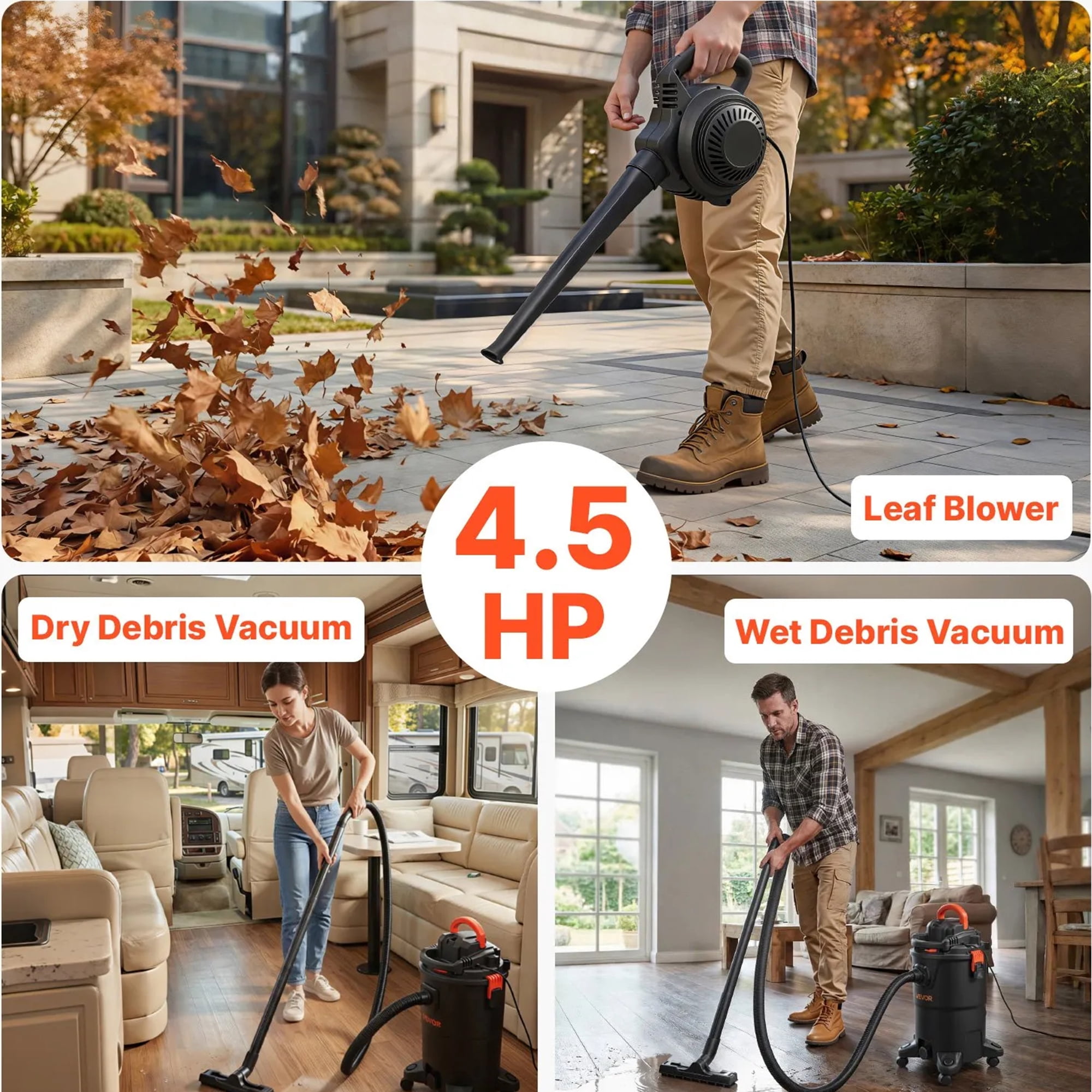 3-in-1 Shop Vac, 11 Gallon Wet Dry Shop Vacuum, 4.5 Peak HP Portable Vacuum Cleaner with Blower, Dual-Filter, 1350W Input Power, 1.25in x 7ft Hose, 9.8ft Cord for Jobsite, Workshop, Garage, Home