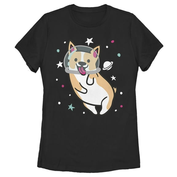 Women's Lost Gods Dog Astronaut Space Corgi Graphic Tee Black 2X Large
