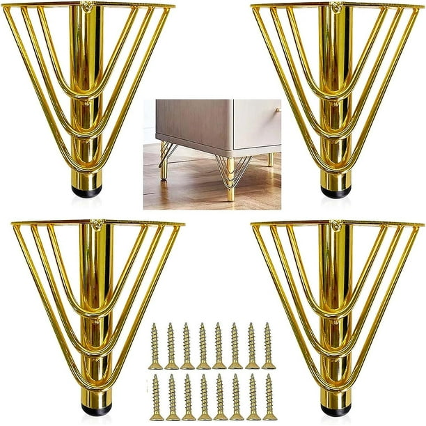 Patas De Mueble De Metal Dorado – 15 Cm De Alto, Diseño Triangular, Pack De 8 Unidades Con Tornillos