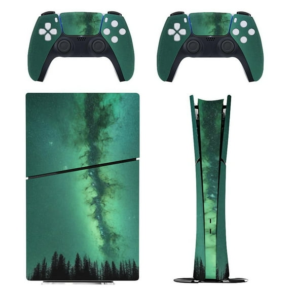 Green Galaxy Forest Console Skin Bundle for PS5 Pro Slim Disc & Digital / PS4 – Full Wrap Dual Controller Flair