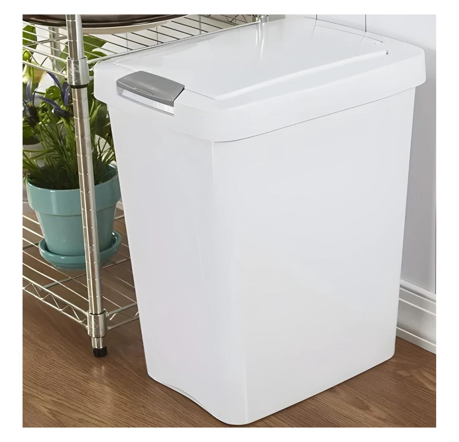 7.5 Gallon White Trash Can with Touch Lid - Office, Kitchen, Bathroom Wastebasket - Under Sink Garbage Can - Durable Plastic Bin with Locking Lid