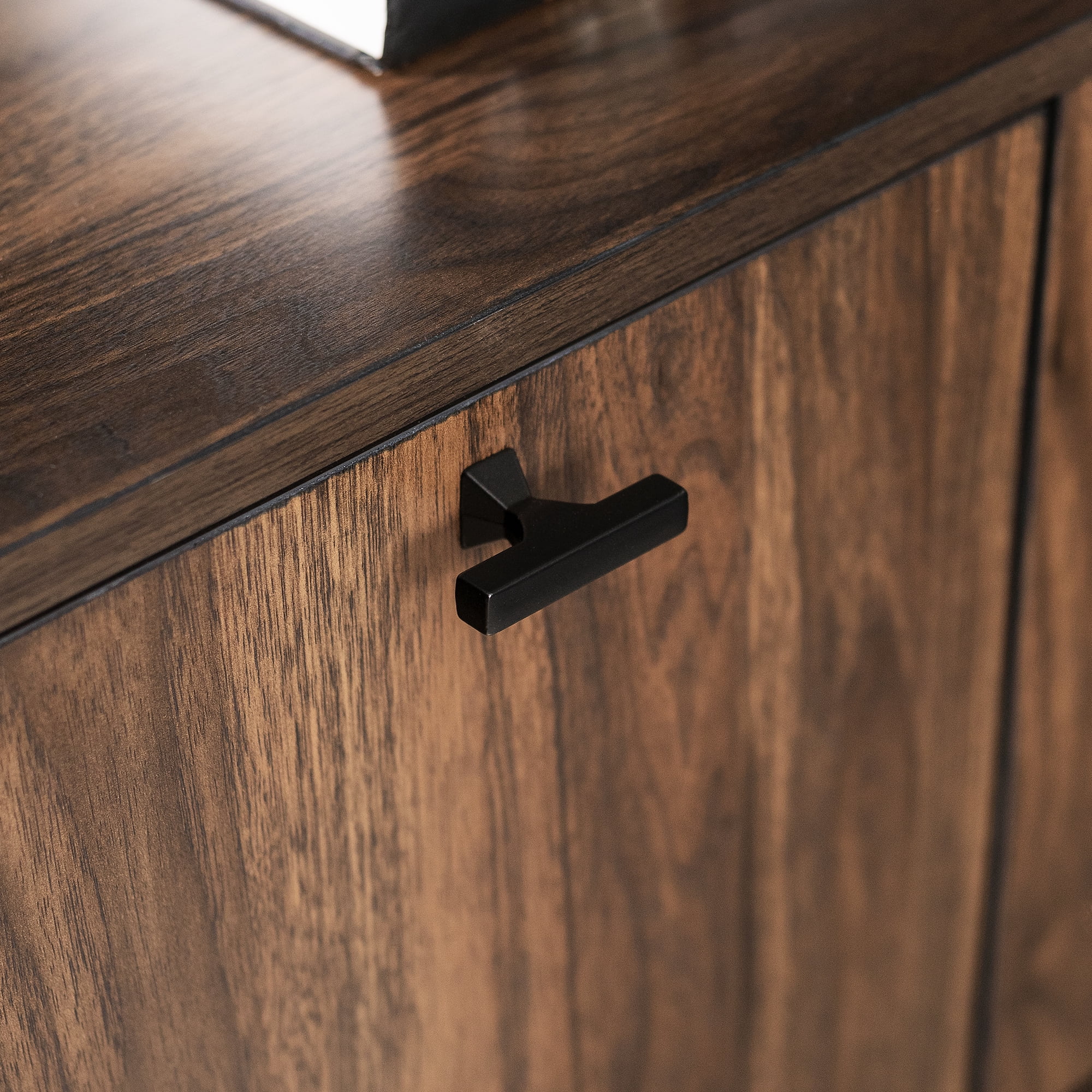 Manor Park Modern Glass Top Two-Door Nightstand, Dark Walnut