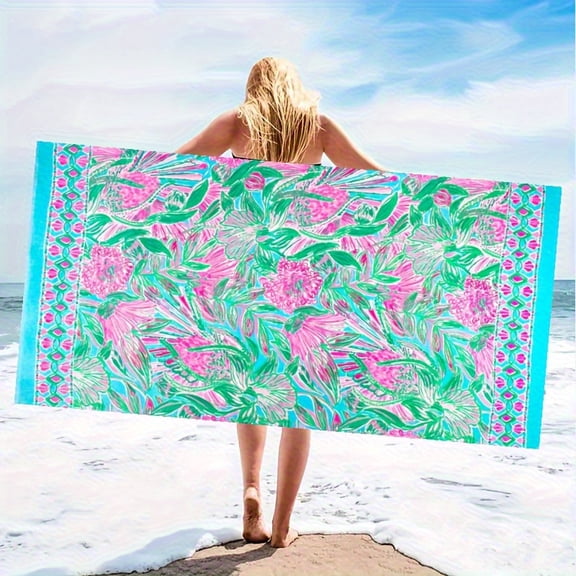 Quick-Dry Oversized Beach Towel: Lightweight Microfiber, Super Absorbent Tropical Floral Design, Pool, Travel, Gym - Perfect Summer Gift