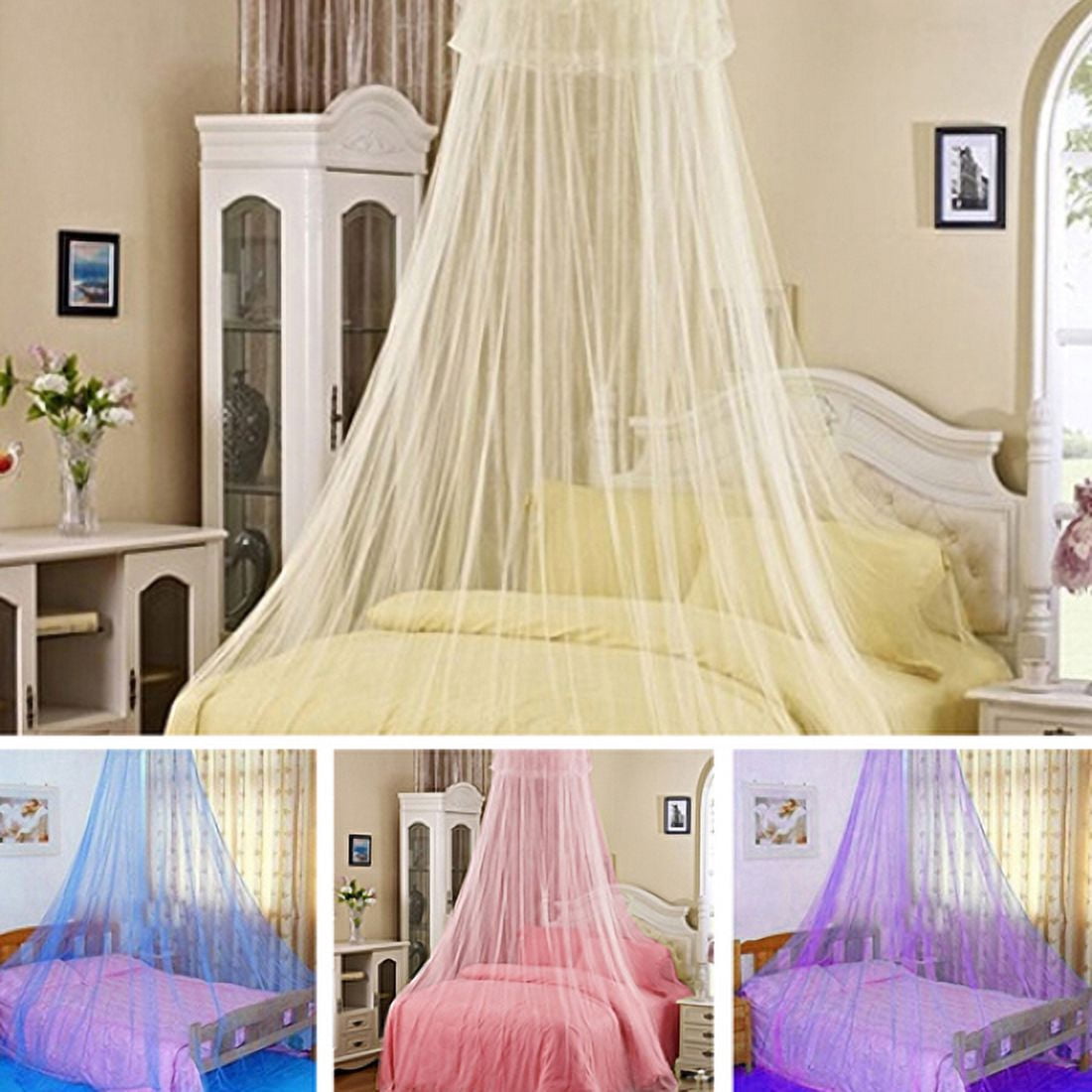 HEVIRGO 4PCS Elegant Lace Insect Bed Canopy Netting Curtain Round Dome Mosquito Net Bedding,Light Blue,60cm by 260cm by 850cm