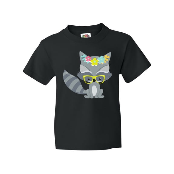 Inktastic Hipster Raccoon, Raccoon with Glasses, Flowers Youth T-Shirt