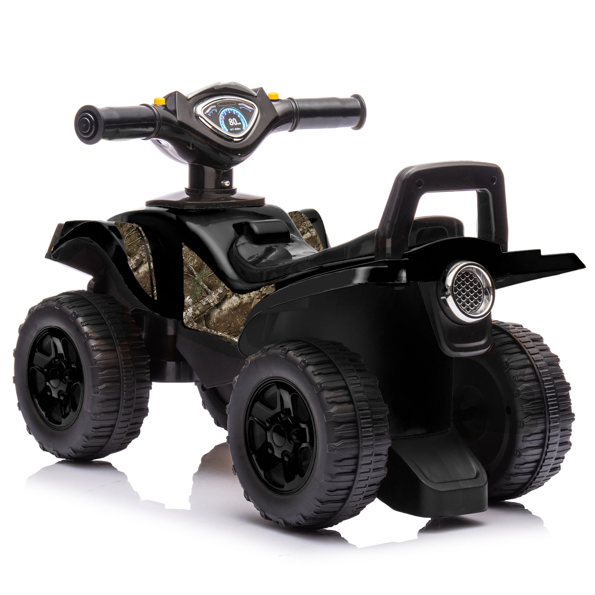 RealTree: Quad Push Car - Black - Foot-To-Floor Ride-On Toy, 4 Wheeled ATV Vehicle, Reastic Engine Sound, Walker Handle, Licensed, Toddlers-Kids 12mo+