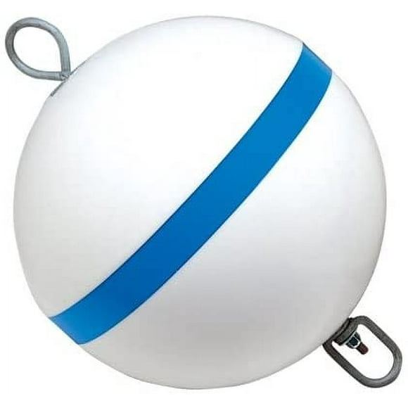 Taylor Made Mooring Buoy 22170 Sur-Moor; 12 Inch Diameter/38 Inch Circumference; White With Blue Stripe; Closed Cell Foam Interior With Polyethylene Shell