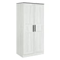 thumbnail image 4 of Kadyn 2 Door Armoire Wardrobe Closet with LED Lights, 68" Large Wardrobe Armoire with 4 Storage Shelves, Modern Wooden Armoire Storage with Hanging Rod for Bedroom, Gray, 4 of 11