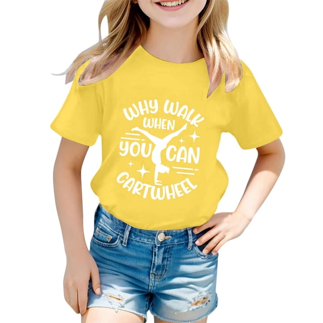 Hauts et T-Shirts pour Filles, Col Rond avec Lettres, Manches Courtes, Ajustement Confortable pour Usage Quotidien, Style Printemps Été pour Jeunes Filles