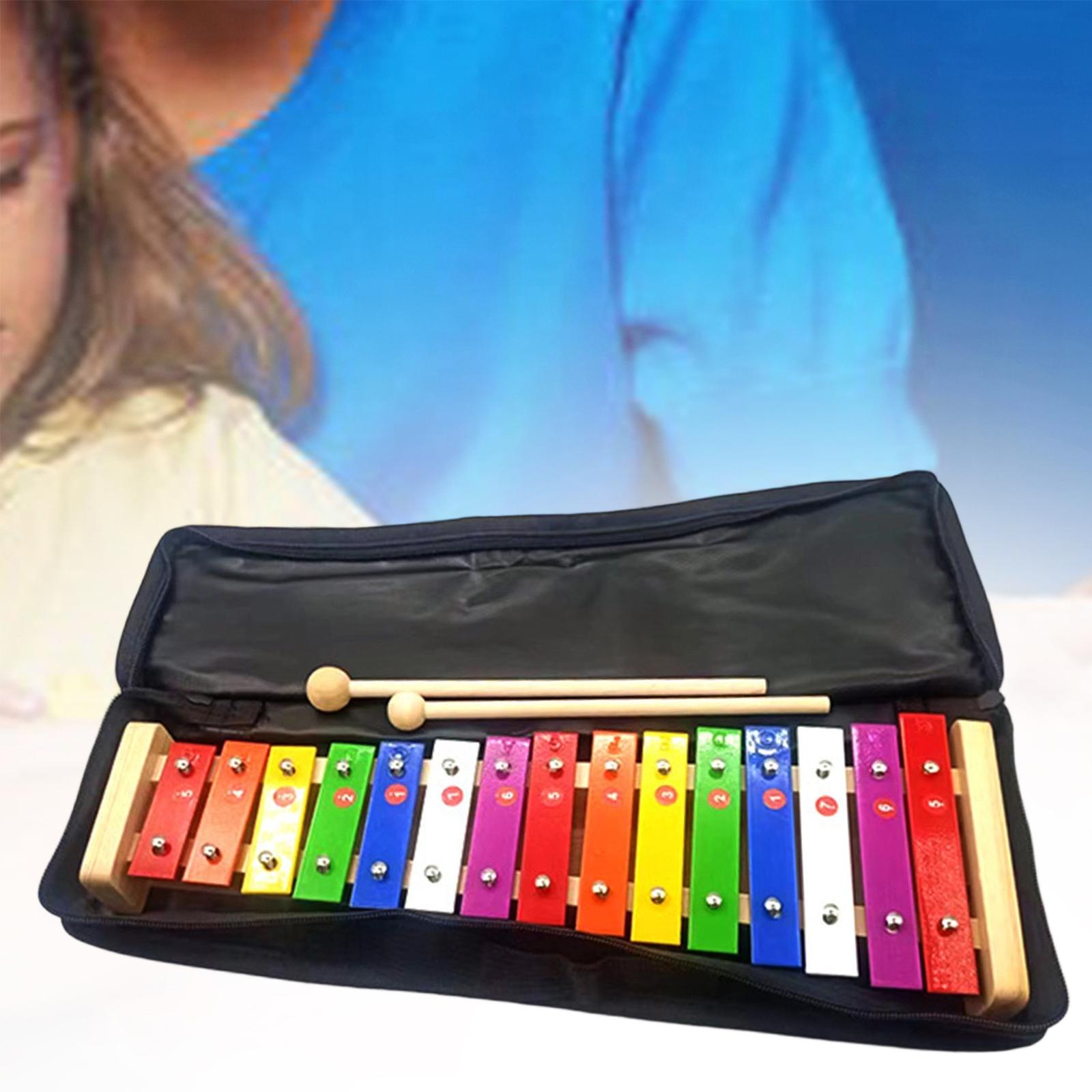 Rainbow Xylophone Glockenspiel Music Instrument 15 Note Aluminum Bars for Kids Educational Toy Indoor Play