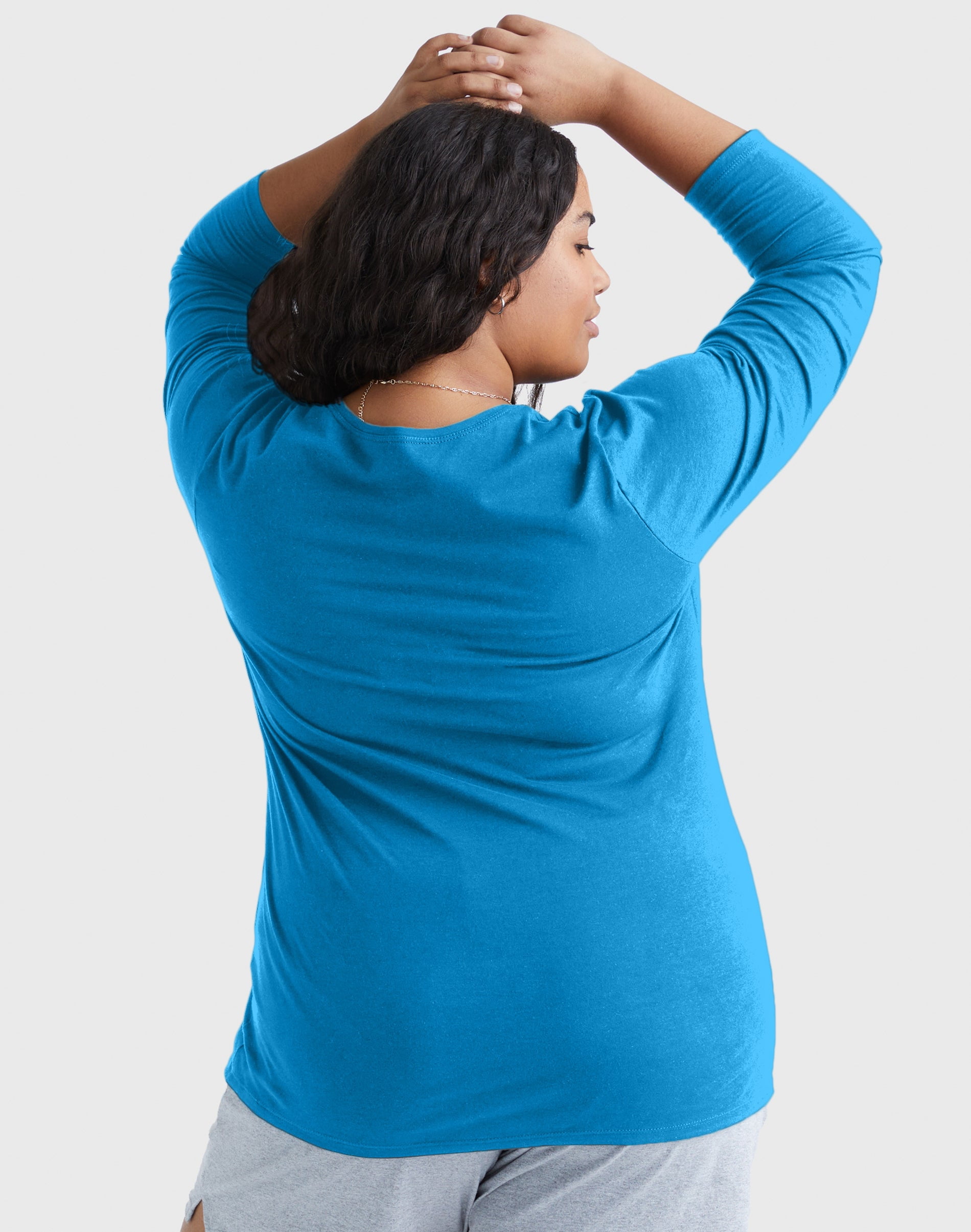 Hanes Women's Long Sleeve Scoop-Neck Cotton T-Shirt (Plus Size) Deep Dive 5X