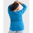 thumbnail image 3 of Hanes Women's Long Sleeve Scoop-Neck Cotton T-Shirt (Plus Size) Deep Dive 1X, 3 of 4