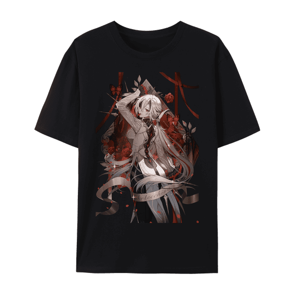 QingYee Genshin Impact Arlecchino Impression Graphic Unisex Short Sleeve Crewneck T-Shirt