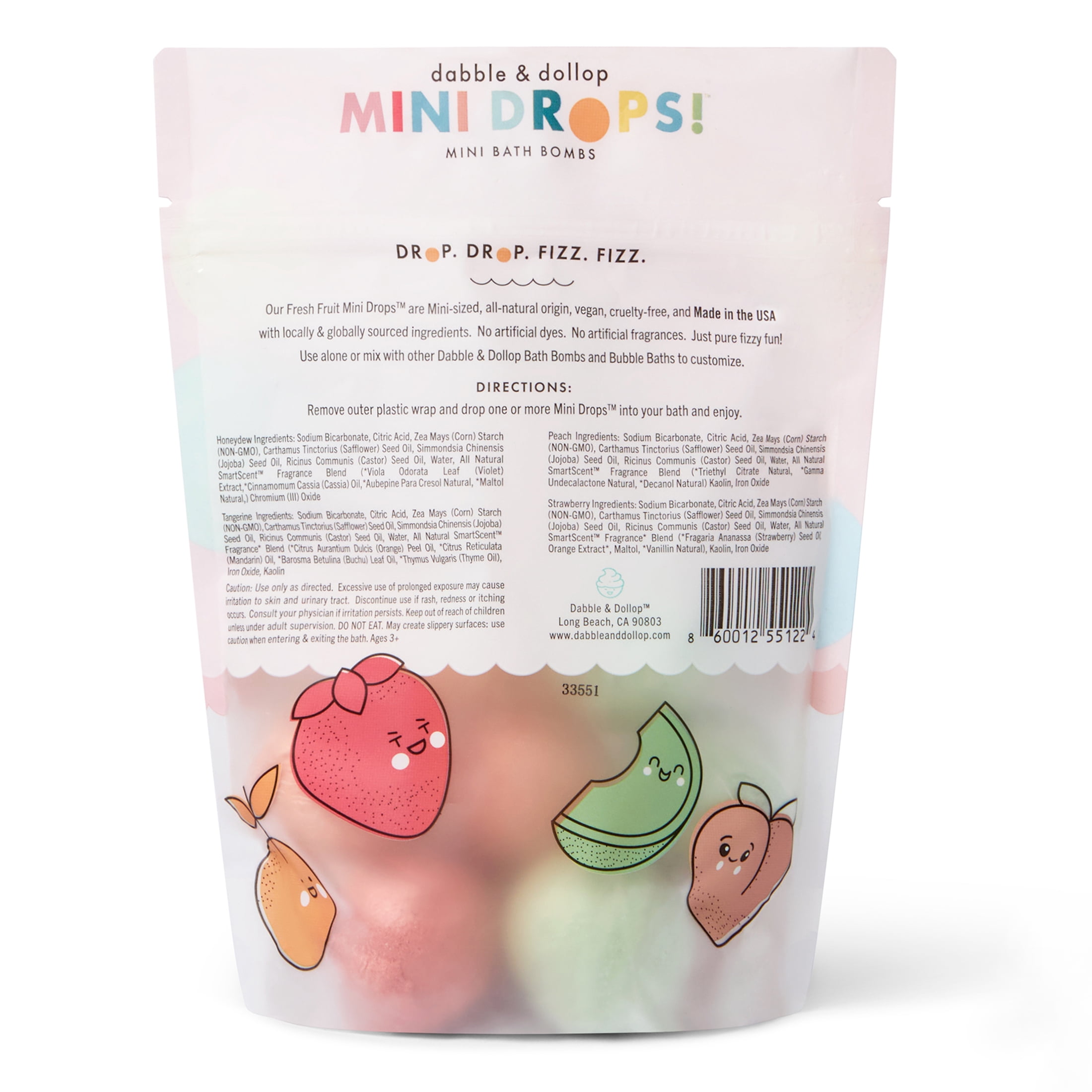 Dabble and Dollop Mini Bath Bombs - Fresh Fruit Variety, Set of 12