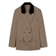 thumbnail image 7 of VBVC Women's Contrast Collar Double Breasted Blazer , Notch Lapel Work Coat For Women, Ladies' Long Sleeve Suit Jacket With Pockets, Khaki , XS-2XL, 7 of 7
