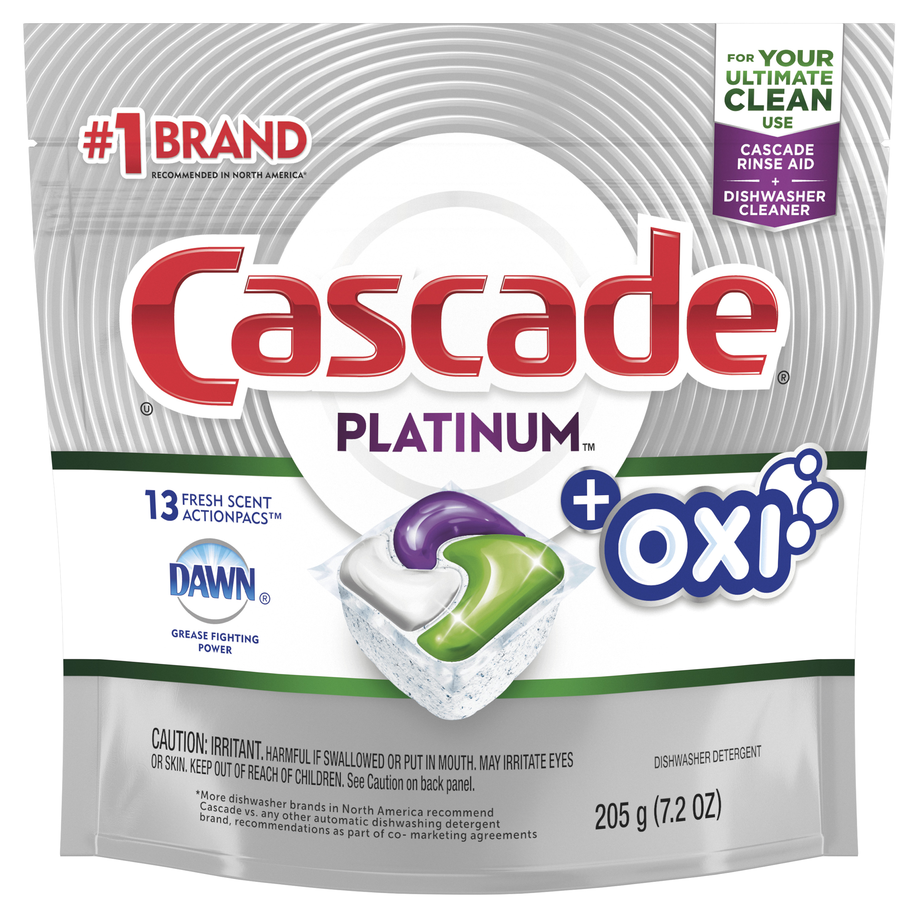 Cascade Platinum ActionPacs + Oxi, Dishwasher Detergent, Fresh, 13 ct