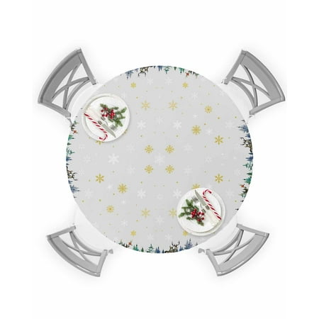 

Round Tablecloth with Elastic Merry Christmas Elk Pine Snowflake Winter Waterproof Stain-proof Table Cover Wipeable Fitted Table Cloths for 36 -44 Round Tables Dining Kitchen Indoor Outdoor Use
