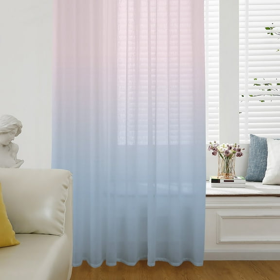 Pink Blue Ombre Semi Sheer Curtains Drapes for Living Room,Bedroom,French Doors Window 84 Inches Long,Pink Gradient Color Modern Abstract Art Rod Pocket Chiffon Curtain Drapery Voile Draperies Panel