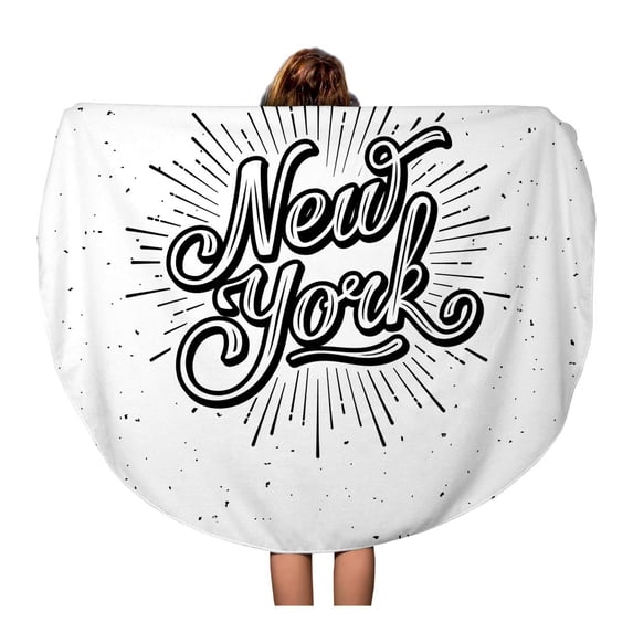 SIDONKU 60 inch Round Beach Towel Blanket Red Vintage New York Starburst City Text Letters Travel Travel Circle Circular Towels Mat Tapestry Beach Throw