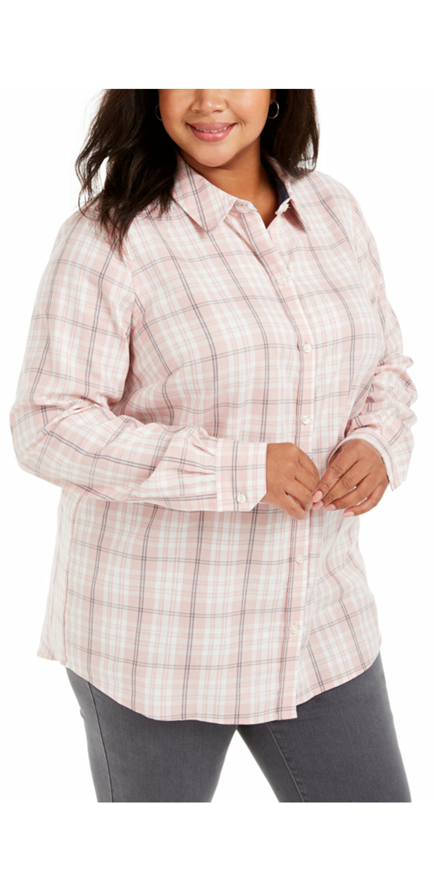 Charter Club Plus Size Plaid Button-Up Cotton Shirt Top 3X