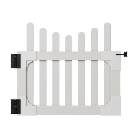 3ft H x 3.5ft W (1 Gate) No Dig WamBam All American Scallop Top Gate Kit, White Vinyl Picket Yard Fence Gate w/ Hardware Included for All American Fence, Outdoor Gate for Patio & Yard, ZP19043