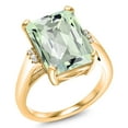thumbnail image 2 of Gem Stone King 6.67 Cttw Green Prasiolite Engagement Ring for Women | 18K Yellow Gold Plated Silver| Octagon Checkerboard 14X10MM | Gemstone Birthstone | Size 6, 2 of 5
