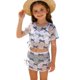 thumbnail image 2 of Odeerbi Conjunto de Trajes de Baño de 4 Piezas Para Niñas de 8-13 Años Conjunto de Bikini de Impresión de Arco de Verano + Cubierta de Manga Corta + Cubiertas de Sarong, 2 of 6