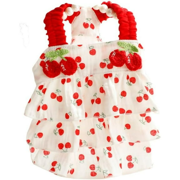 Dog Princess Dresses for Small Dogs Clothes Cherry Costume Pet Suspenders Cat Cute Lace Coat Floral Outfits Summer Costumes (M,Cherry)