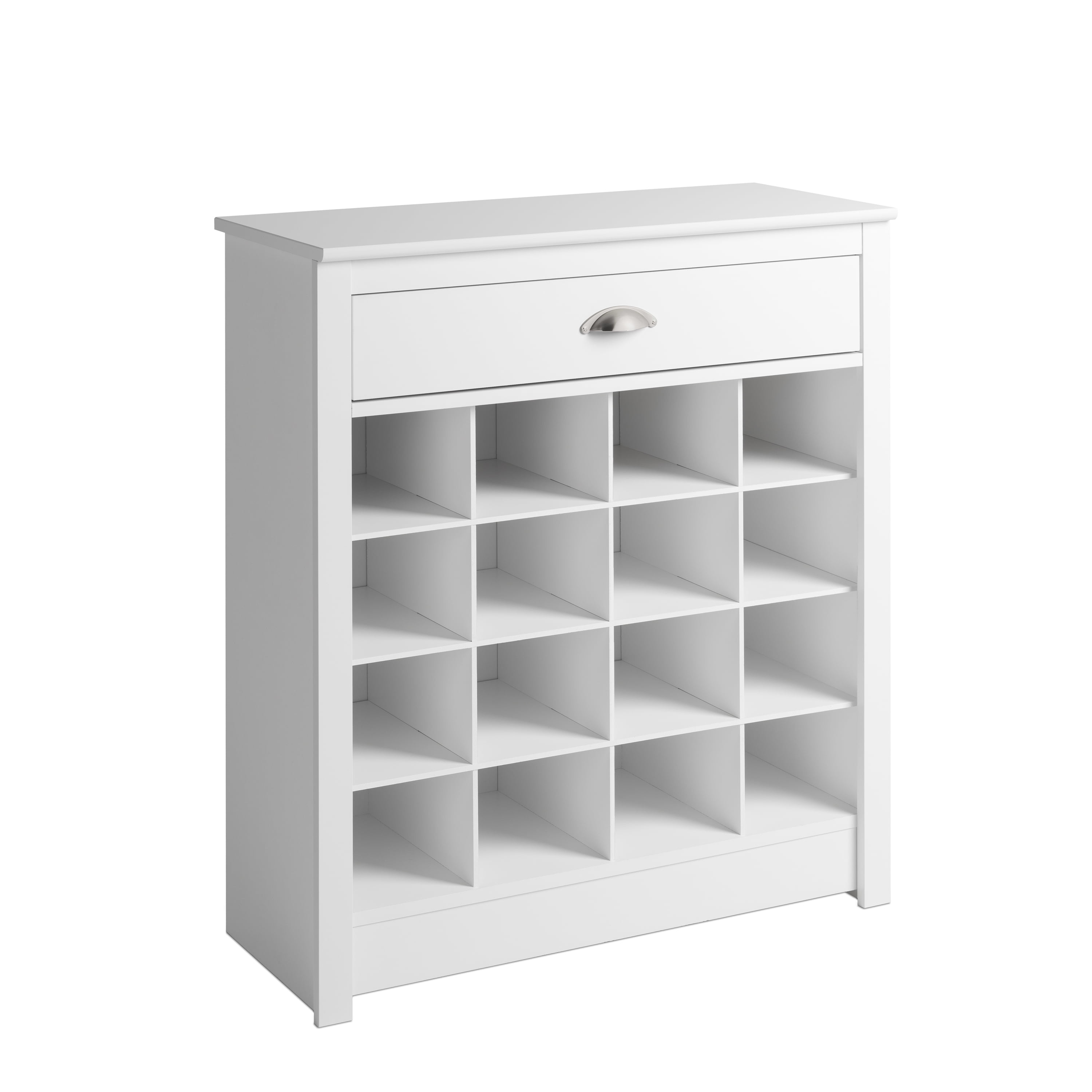 Prepac Entryway Shoe Storage Cabinet with 16 Cubbies and a Slim Top Drawer, White