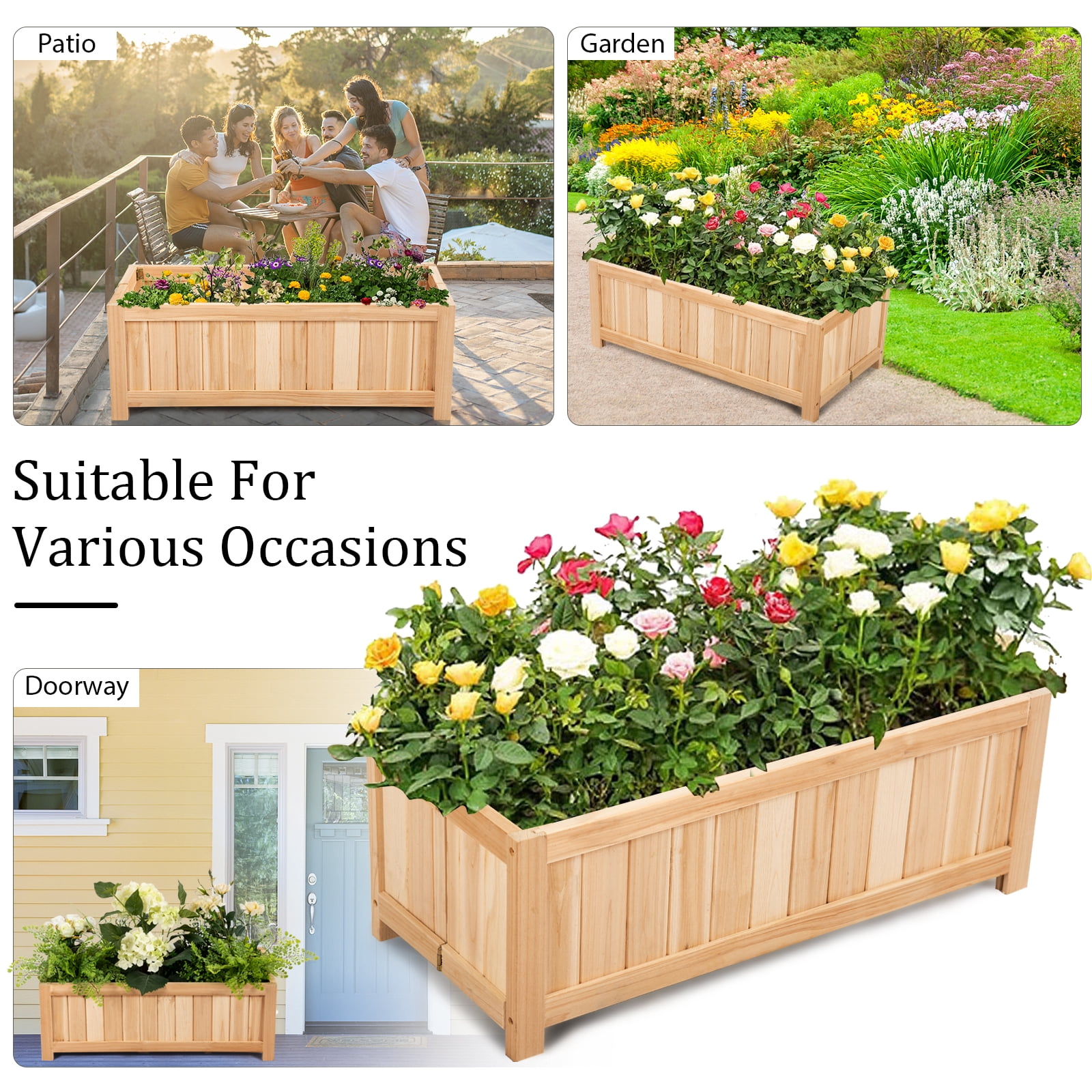 Patiojoy Outdoor Wood Planter Raised Garden Bed Elevated Planter Box Kit for Backyard Patio