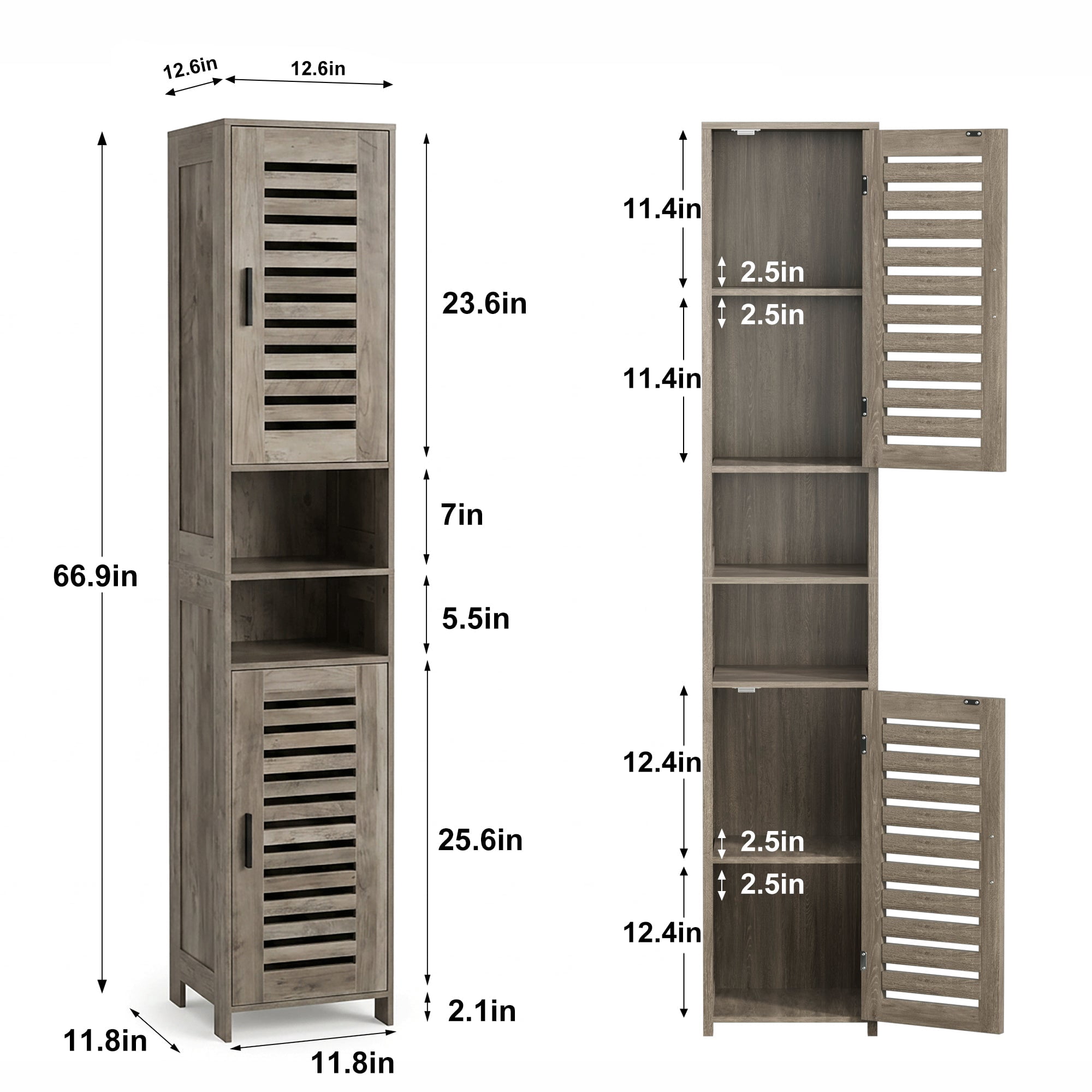 VECELO 67" Tall Bathroom Storage Cabinet, Slim Narrow Bathroom Cabinet Organizer with Doors and Adjustable Shelves, for Small Space, Living Room, Kitchen, Light Brown