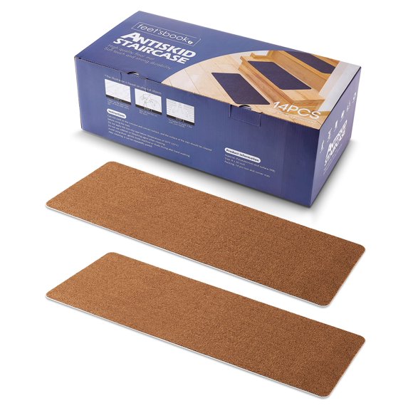 Stair Treads Carpet Non-Slip - 8"x30" Stair Mats Non-Slip Indoor - Stair Runners for Wooden Steps and Wood Stairs - 100% Polyester TPE Backing Reusable - Safety for Pets Elders Kids (14 in Pack Brown)