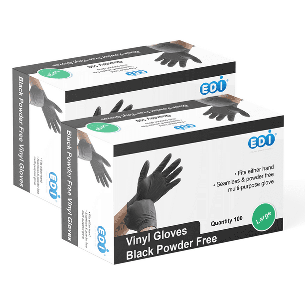 EDI Black Vinyl Gloves (Large, 200)