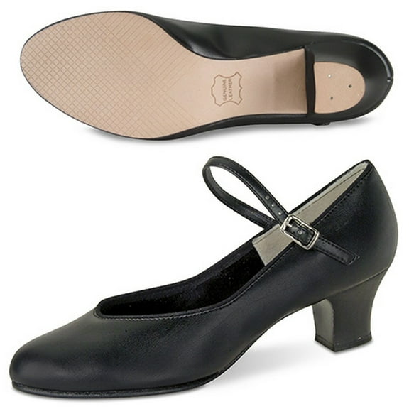 Danshuz Girls Black Faux Leather Upper Heeled Queen Tap Shoes 13 Kids