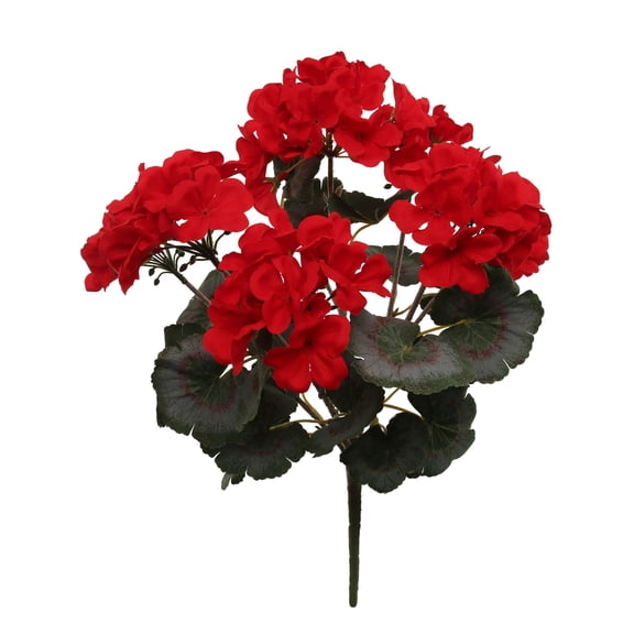 18" Red Natural Geranium Bush – Artificial Red Geranium Plant with 20 Leaves for Floral Arrangements, Planters & Home Décor