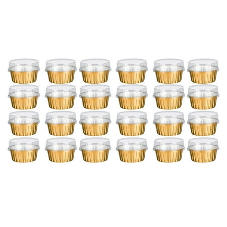 

Dessert Cups with Lids 50 Pack Gold Aluminum Foil Baking Cups Holders Cupcake Bake Utility Ramekin Clear Pudding Cups