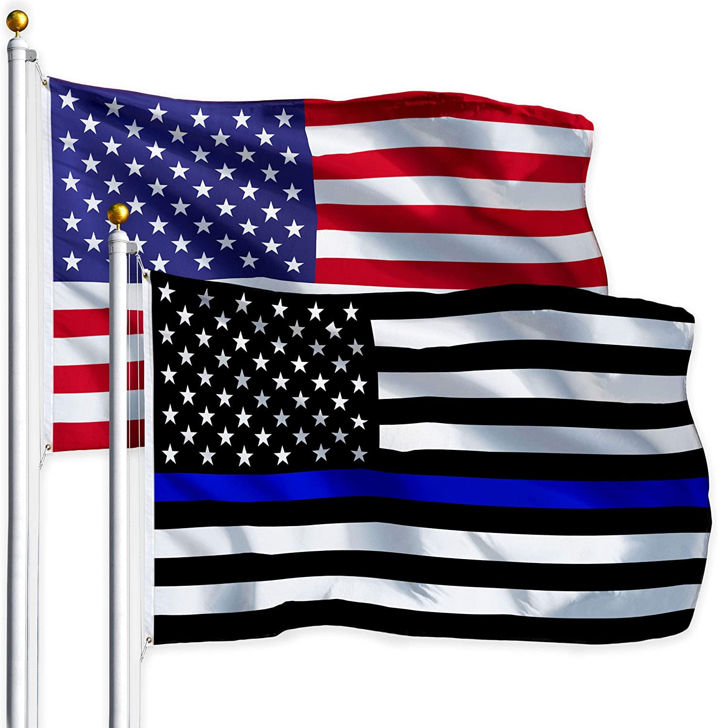 G128 Combo Pack: USA American Flag 3x5 Ft 75D Printed Stars & Thin Blue  Line Flag 3x5 Ft 75D Printed