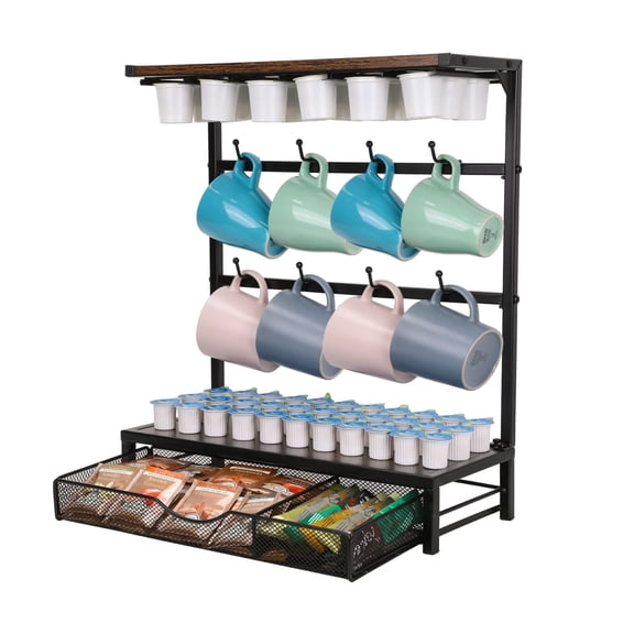 EasyPAG Coffee Pod Drawer Holder 50 Capacity K Cup Storage Organizer, Pantry Organizer for Tea Bag/Syrup Packets/Coffee Mugs, Coffee Bar Decor Station Organizer for Countertop, Black