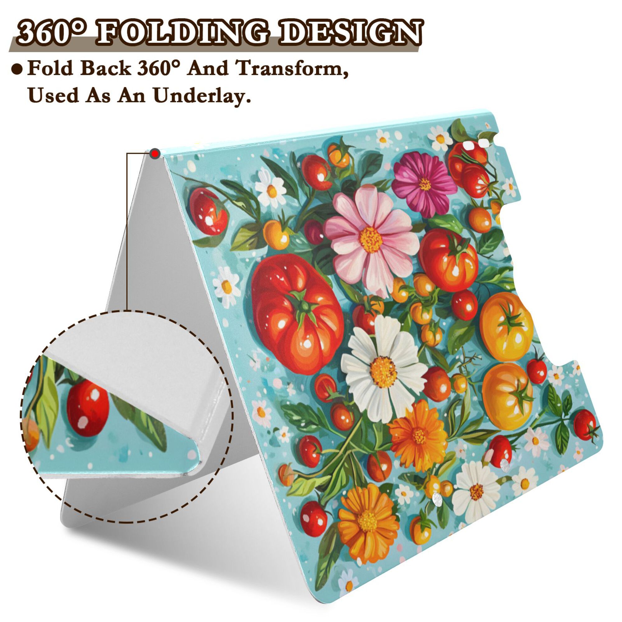 FORMRS A4 Clipboard Folder with Pen Holder Horizontal Foldable School Office Binder, Pink Floral Tomatoes