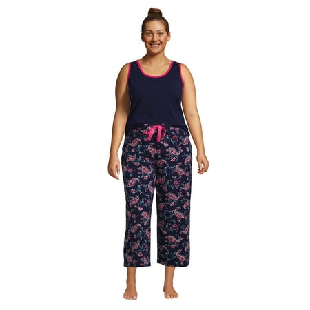 

Lands End Women s Plus Size Knit Pajama Set Tank and Crop Pants