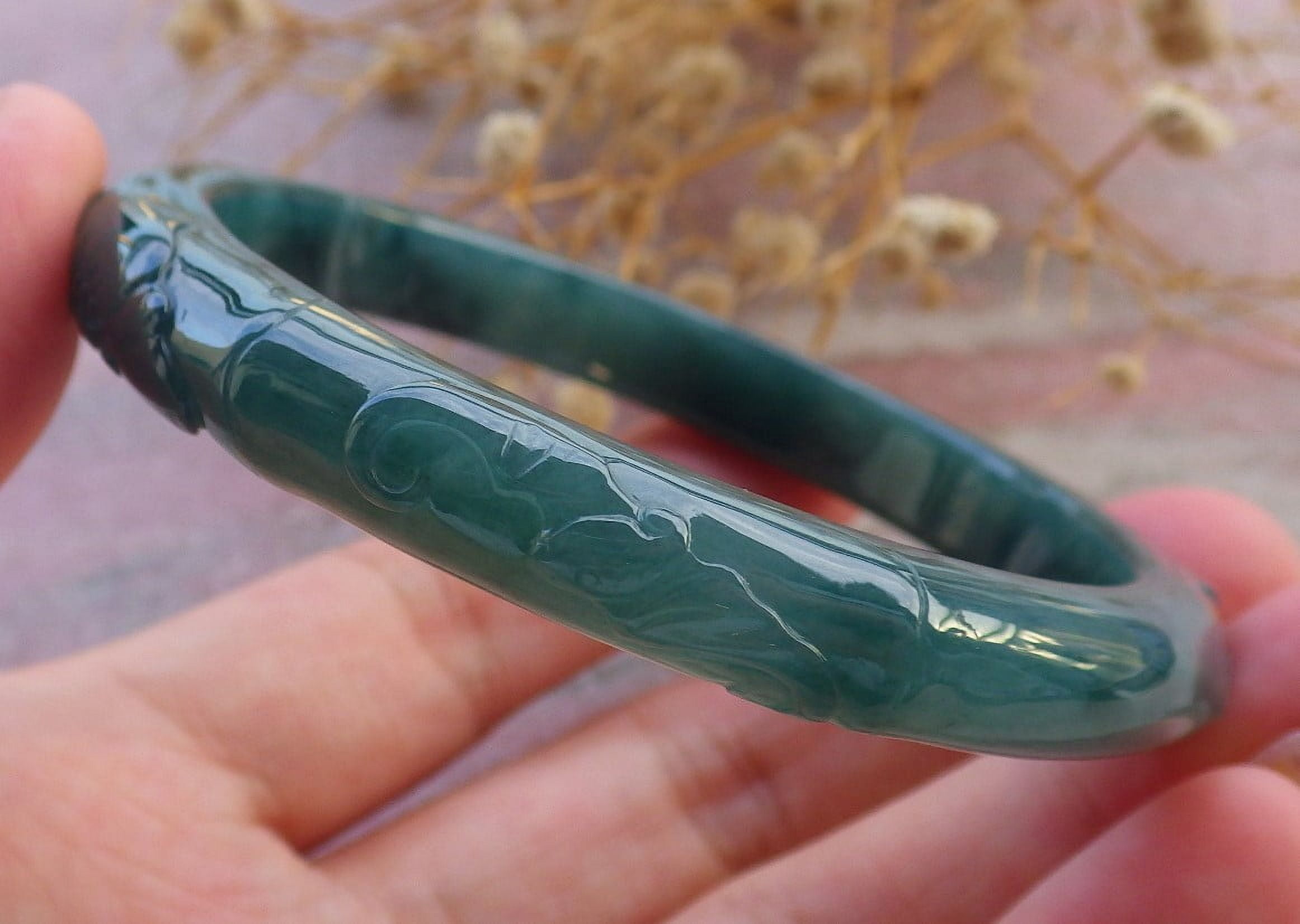 Icy Green Natural A JADE Jadeite Bat Ruyi Bamboo Bangle Bracelet 58 mm 684033 TN