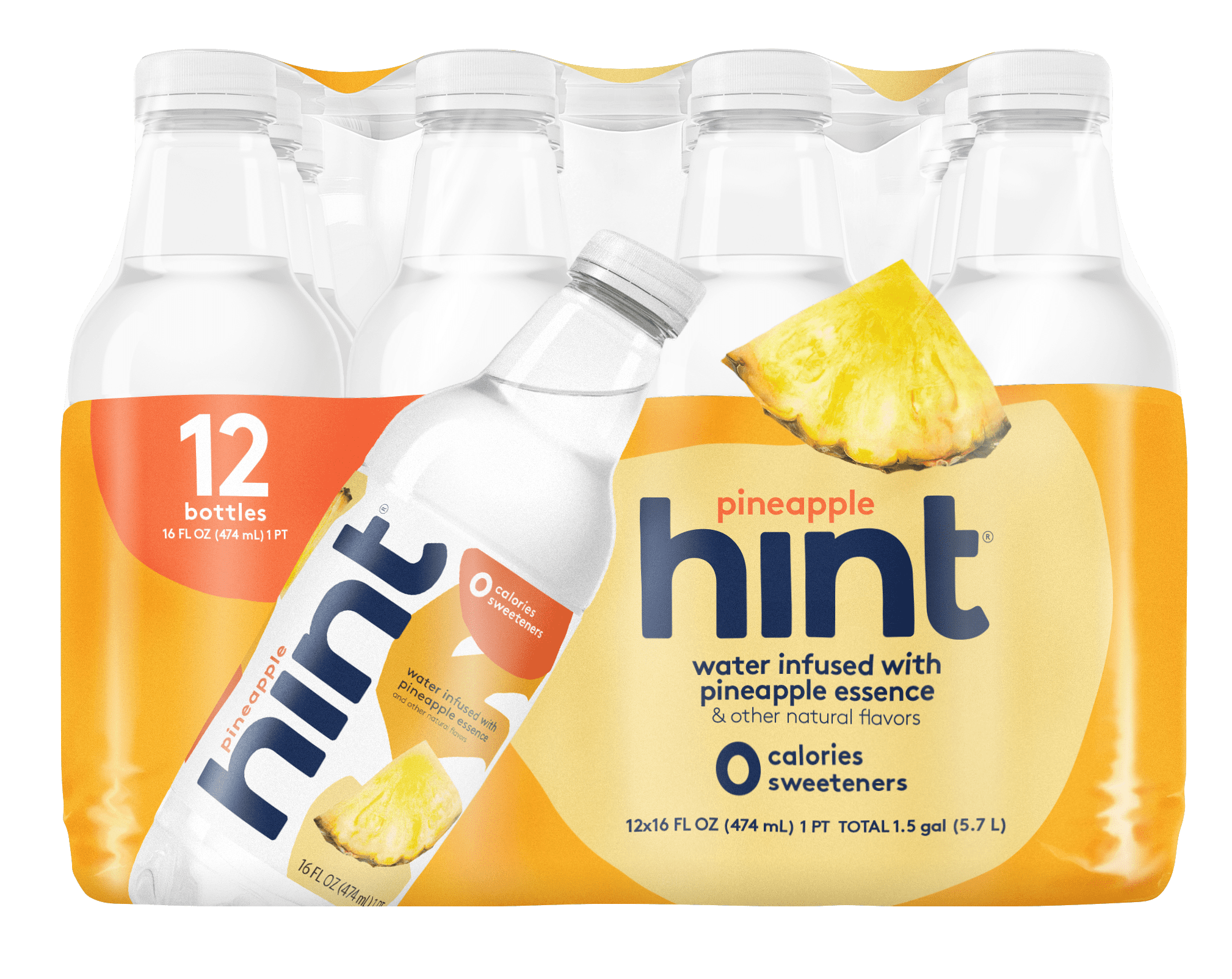 Hint Flavored Water, Pineapple, 16 fl oz, 12 Ct